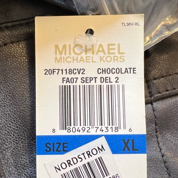 NWT Michael Michael Kors brown button up lined leather jacket size XL. - Picture 8 of 10
